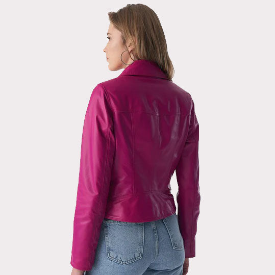 Fuchsia Nappa Leather Women's Classic Biker Jacket