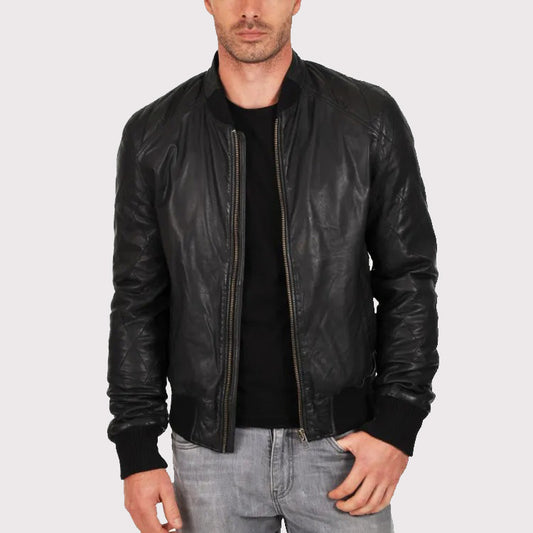 Sheepskin Quilted Bomber Jacket for Men
