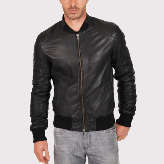 Genuine Sheepskin Quilted Bomber Jacket for Men Sheepskin Quilted Bomber Jacket for Men