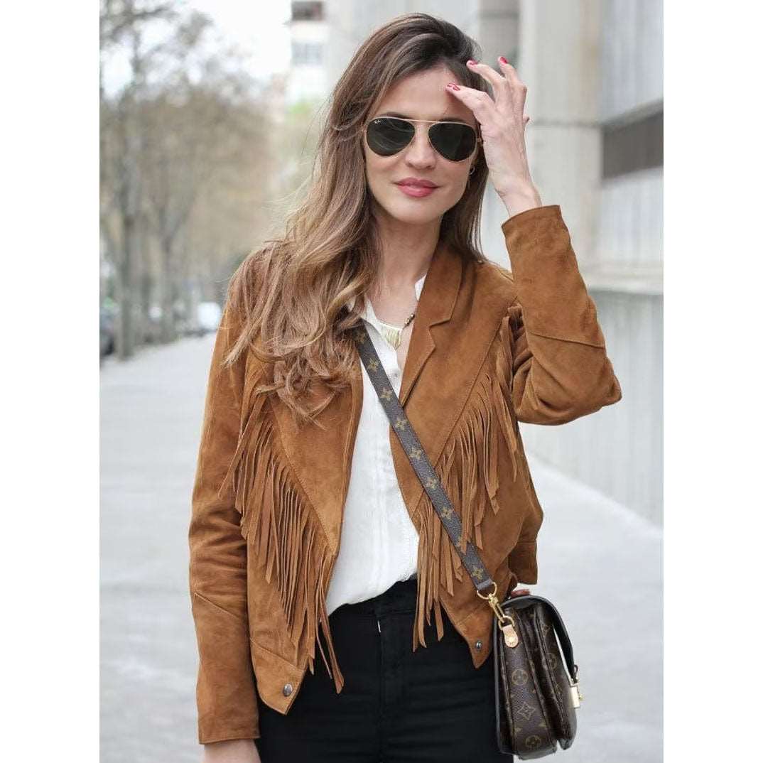 Genuine Suede Leather Fringe Western Vintage Jacket