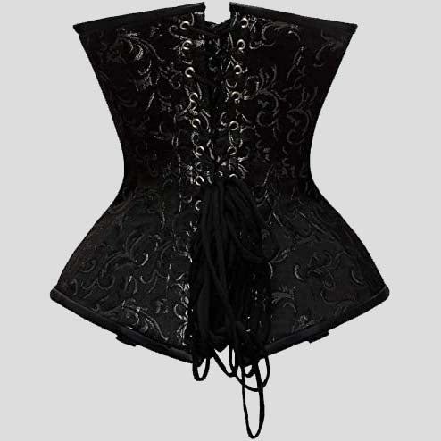 Goel Silver Brocade & Faux Leather Underbust Corset With Chain Details