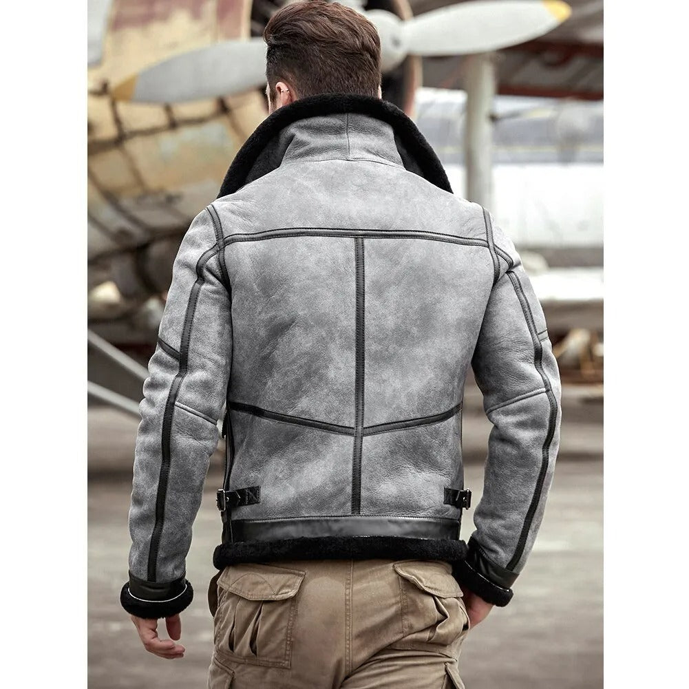 Gray B3 Shearling Jacket - Sheepskin Coat