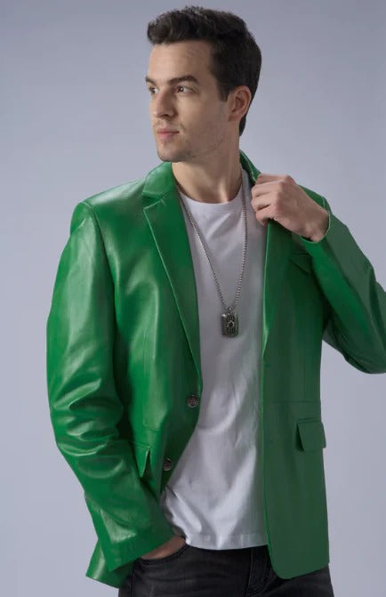 Green Leather Blazer for Men Green Leather Blazer for Men