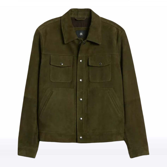 Green trucker jacket with button details