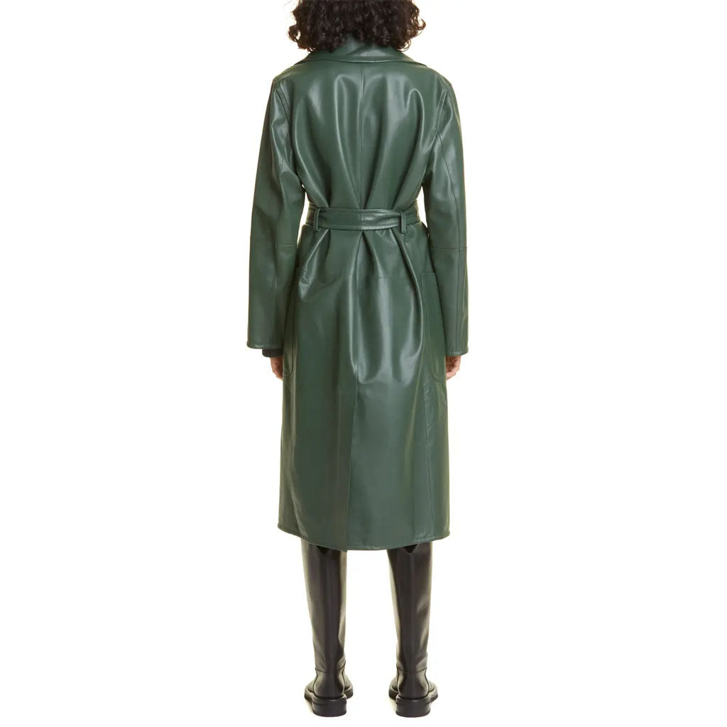 Elegant Green Women's Wrap Leather Coat