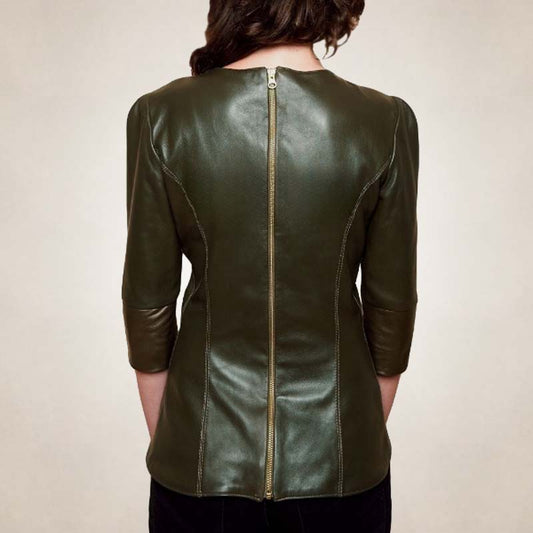 Women’s Half Sleeve Lambskin Leather Top