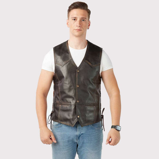 Handcrafted Vintage Leather Motorcycle Vest Vintage Leather Motorcycle Vest
