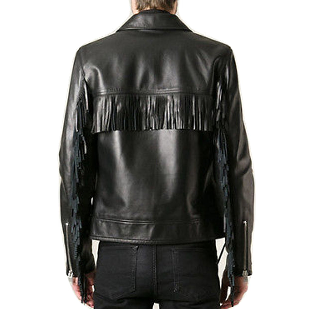 Handmade Black Western Fringe Leather Jacket for Men