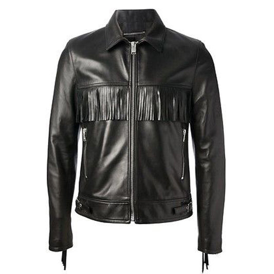 Handmade Black Western Fringe Leather Jacket for Men Handmade Black Western Fringe Leather Jacket for Men