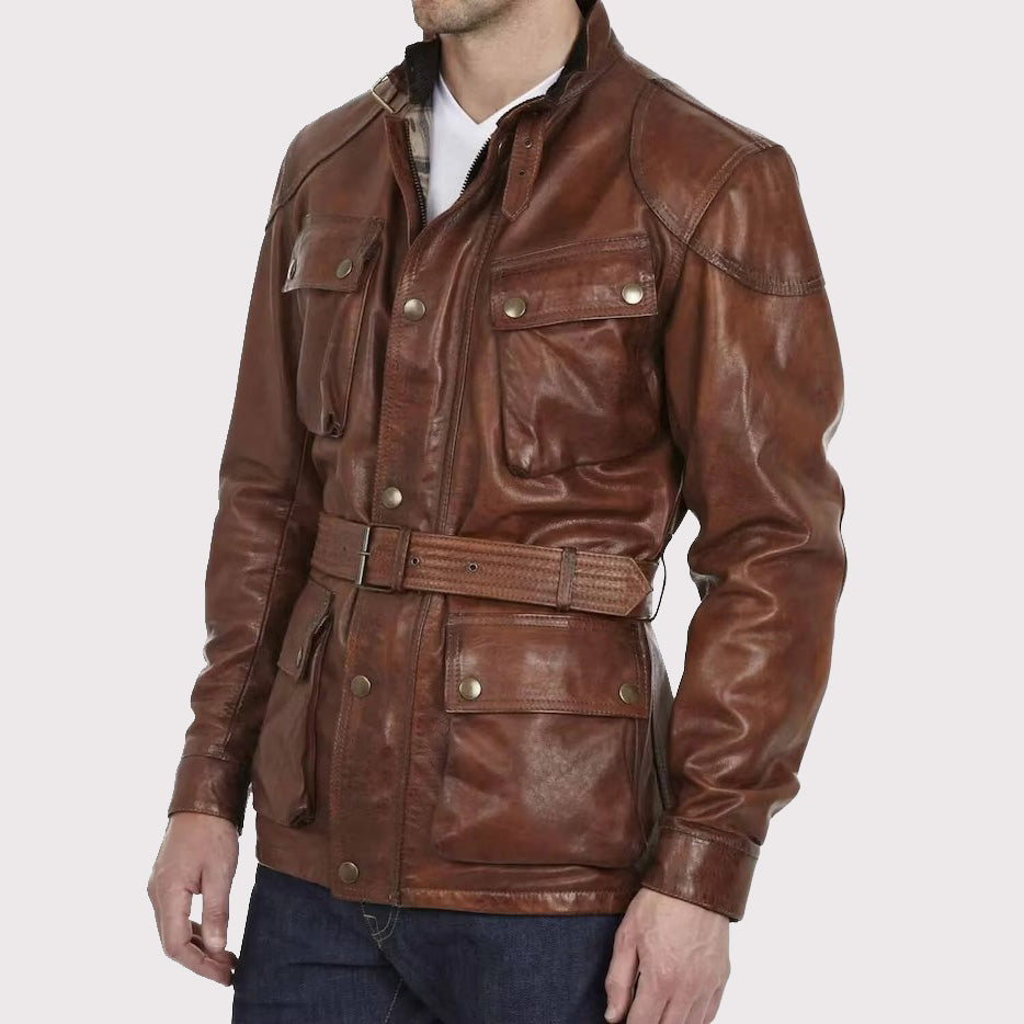 Handmade Distressed Brown Biker Leather Jacket for Men