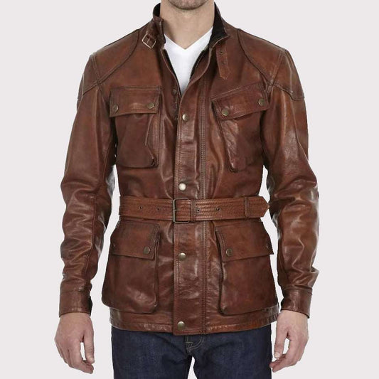 Distressed Brown Biker Leather Jacket - Customize Yours