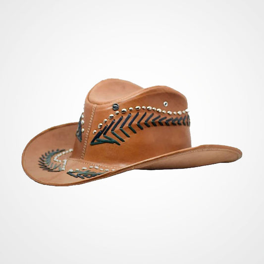 Men's Handmade Brown Leather Cowboy Hat