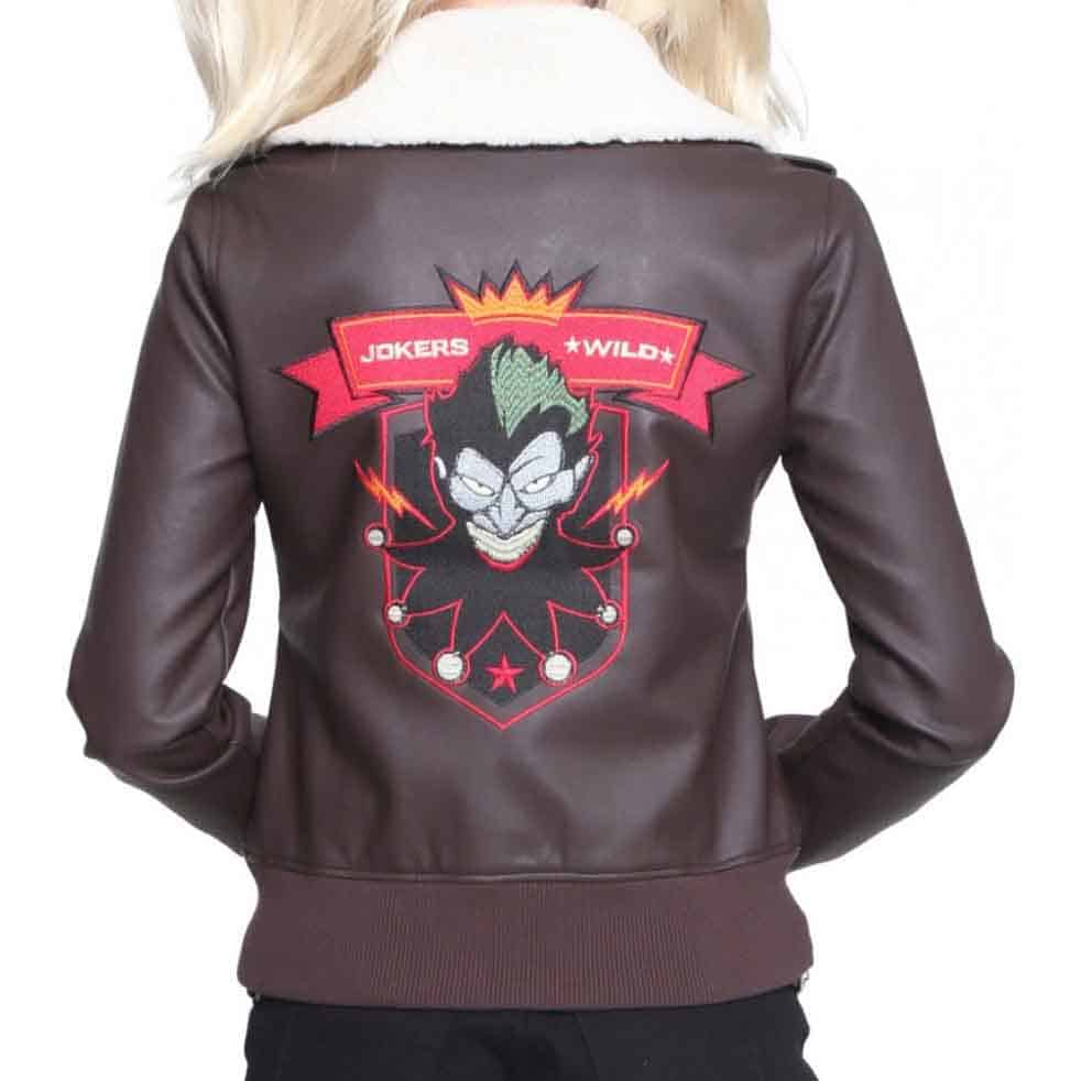 Harley Quinn Bombshell Brown Jacket with Fur Collar