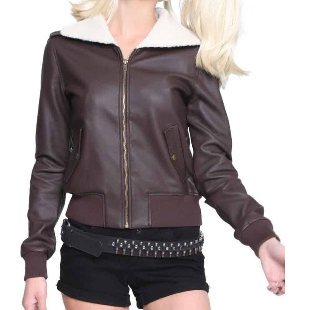 Harley Quinn Bombshell Brown Jacket with Fur Collar