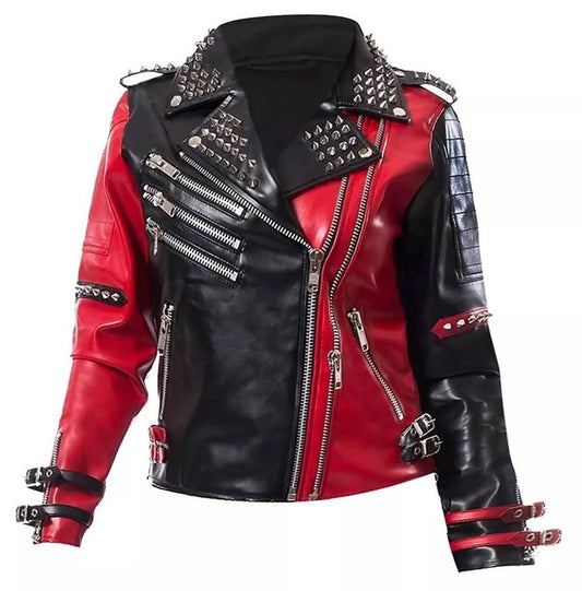 Women’s Harley Quinn Heartless Asylum Studded Biker Leather Jacket harley quinn studded jacket