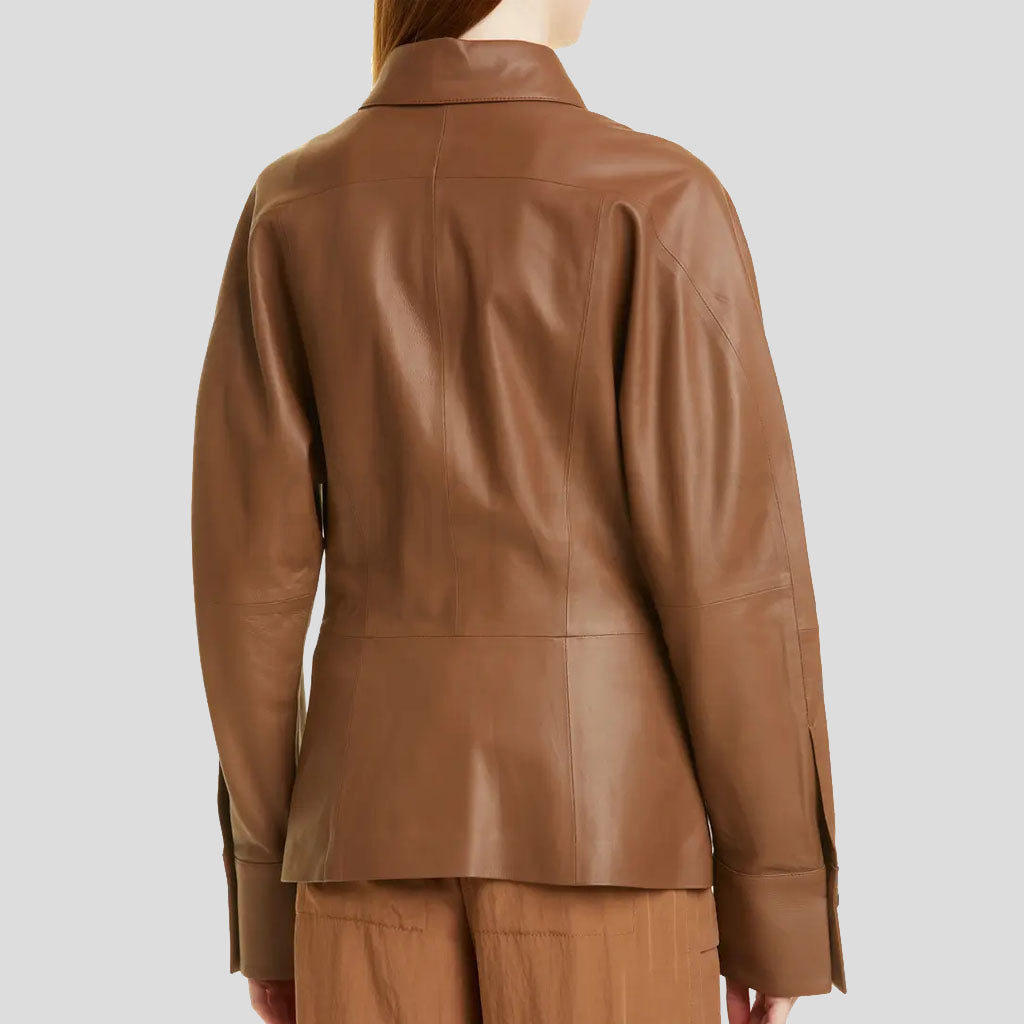 Hazelnut Brown Leather Shirt Jacket for Women