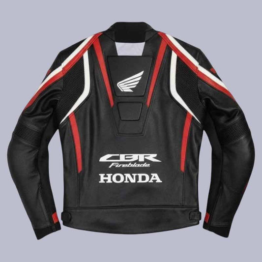 Black red white Honda Fireblade leather biker jacket for riders