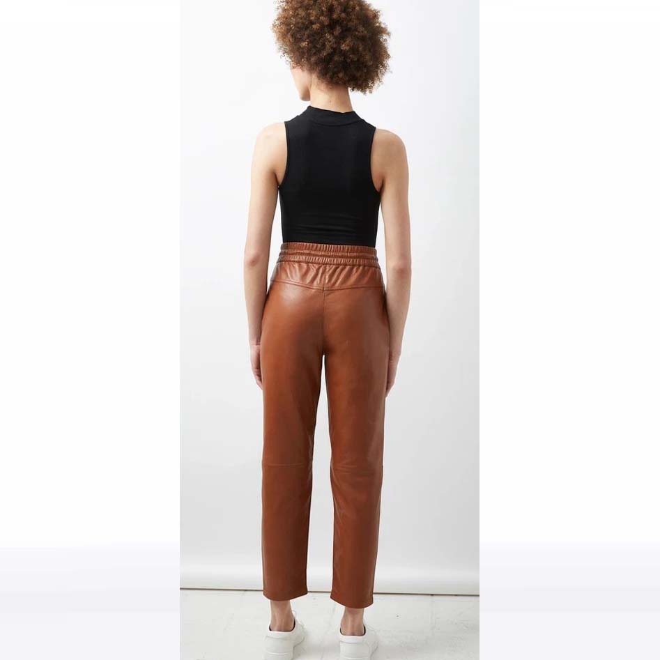 Jackets Kingdom Women's Brown Lambskin Leather Lace-Up Joggers