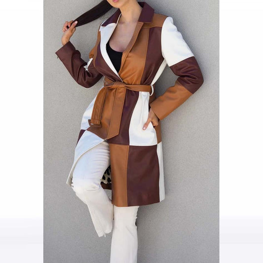 Multi-Color Patchwork Lambskin Overcoat - Jackets Kingdom