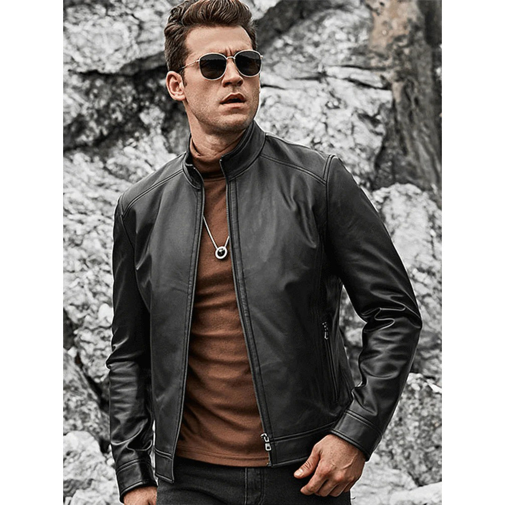 Men's Classic Lambskin Leather Motorcycle Jacket