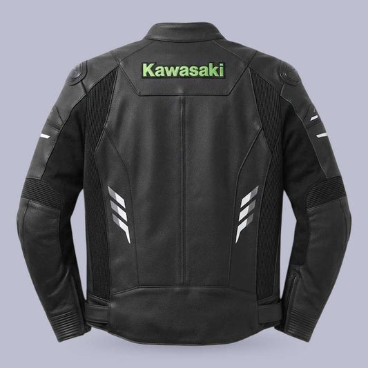 Premium Kawasaki Ninja H2R leather racing jacket in black and green