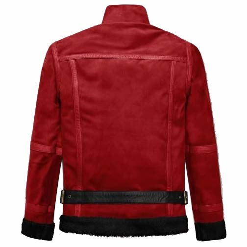Lava Red Suede Ryan Reynolds Sherpa Leather Jacket