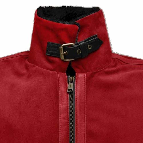 Lava Red Suede Ryan Reynolds Sherpa Leather Jacket
