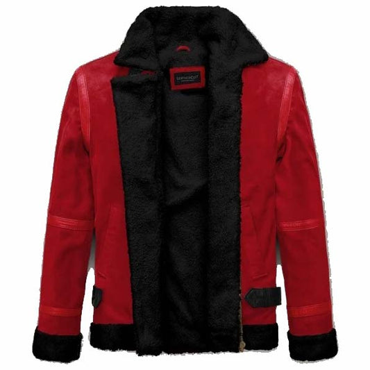 Lava Red Suede Ryan Reynolds Sherpa Leather Jacket Lava Red Suede Ryan Reynolds Sherpa Leather Jacket