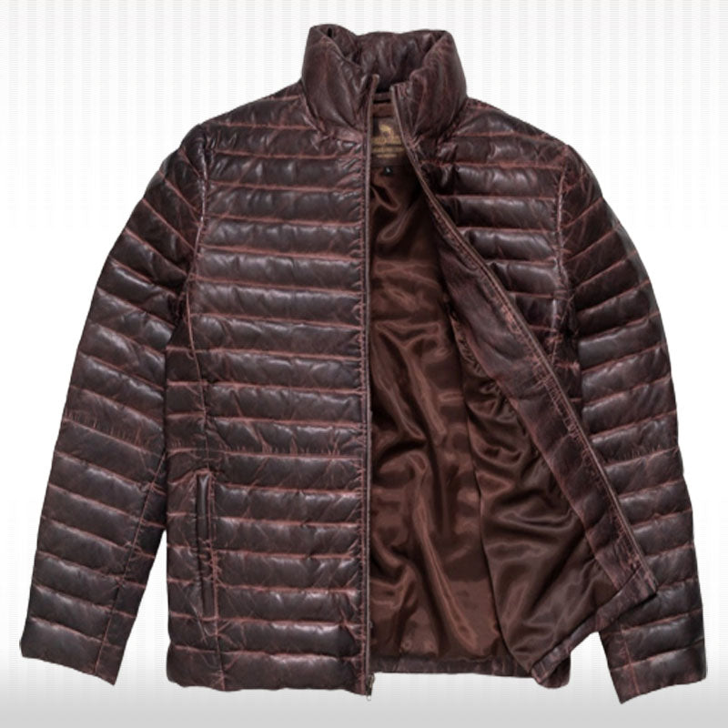Men's Genuine Sheepskin Leather Puffer Jacket