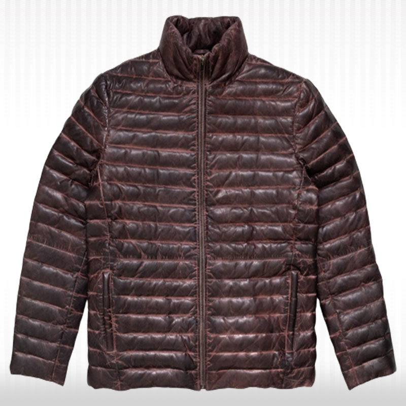 Men's Genuine Sheepskin Leather Puffer Jacket