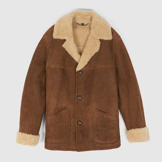 Light Brown Shearling Leather Coat for Men