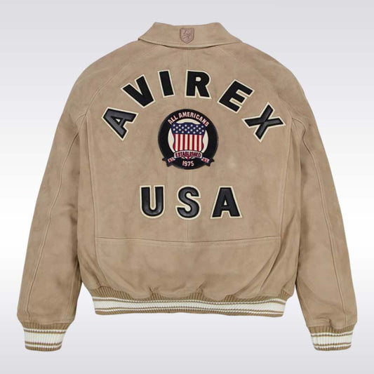 Men’s Limited Edition Avirex Suede Bomber Jacket with USA Patch