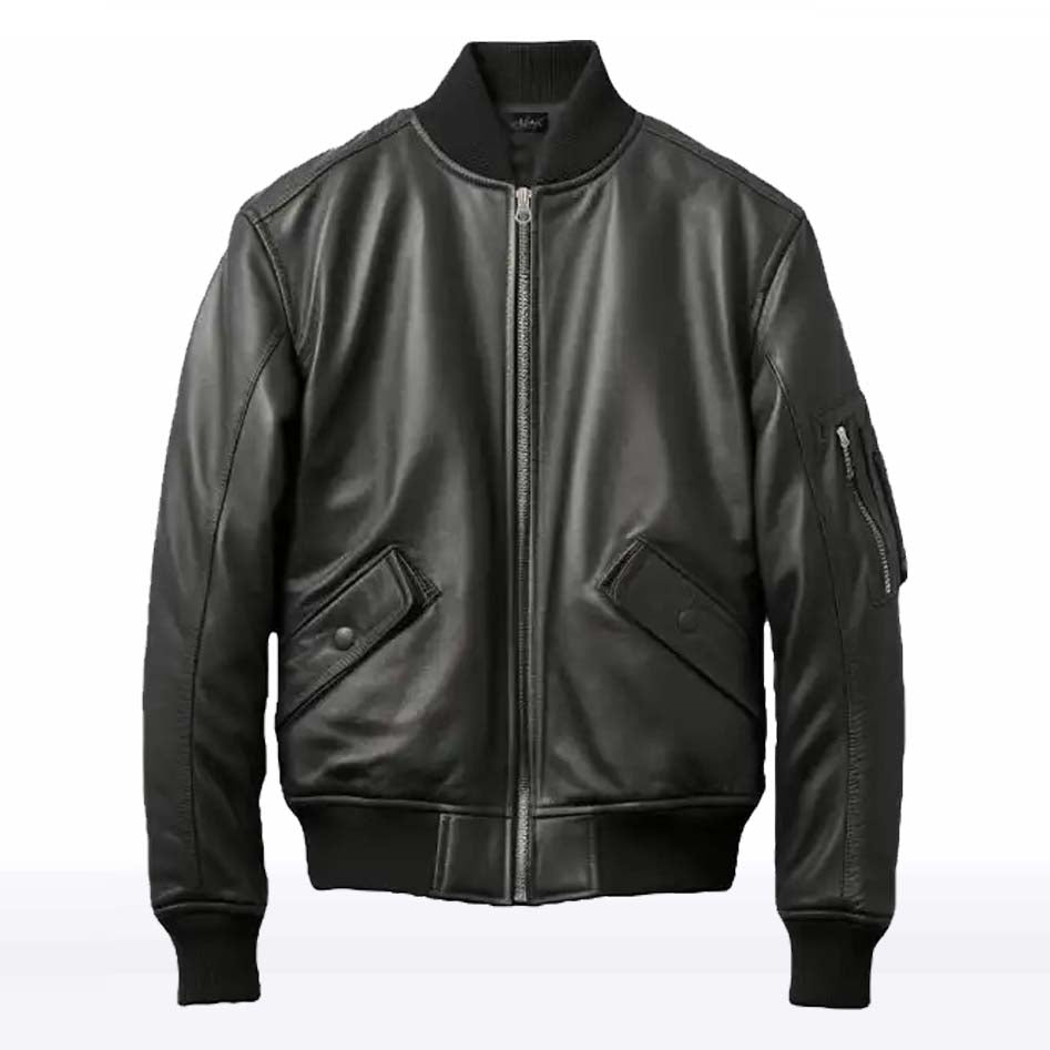 Logan Black Bomber Leather Jacket for Men