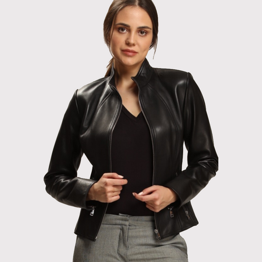 Luxurious Black Leather Jacket with Exquisite Design for Women Luxurious Black Leather Jacket for Women