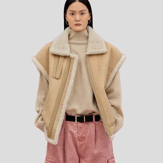 Luxurious Camel Thick Fur Sheepskin Shearling Leather Vest Luxurious Camel Thick Fur Sheepskin Shearling Leather Vest