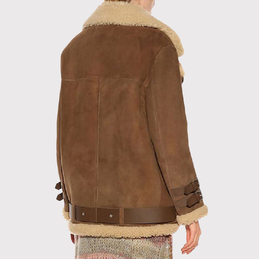 Luxurious Women's Brown Suede Shearling Jacket