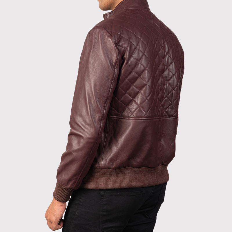 Maroon Leather Bomber Jacket for Men
