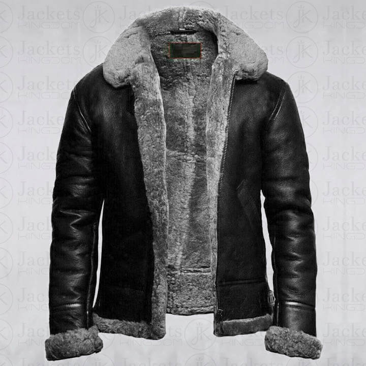 Men B3 Bomber Flying RAF Aviator Real Fur Collar Leather Jacket