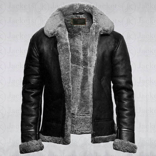 Men B3 Bomber Flying RAF Aviator Real Fur Collar Leather Jacket