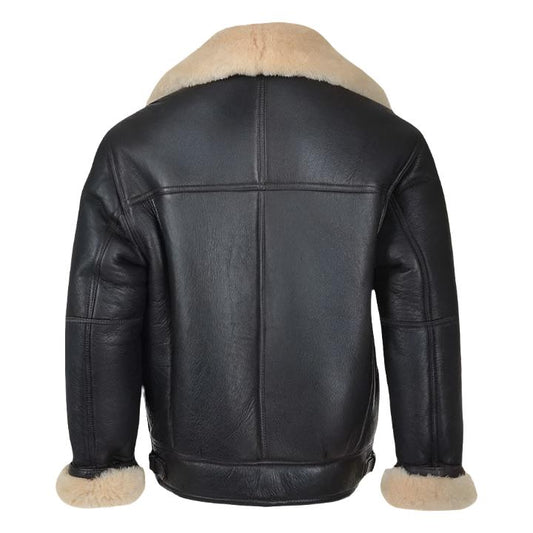 Men Black B3 Shearling Bomber Leather Jacket