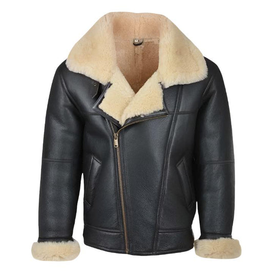 Men Black B3 Shearling Bomber Leather Jacket Men Black B3 Shearling Jacket
