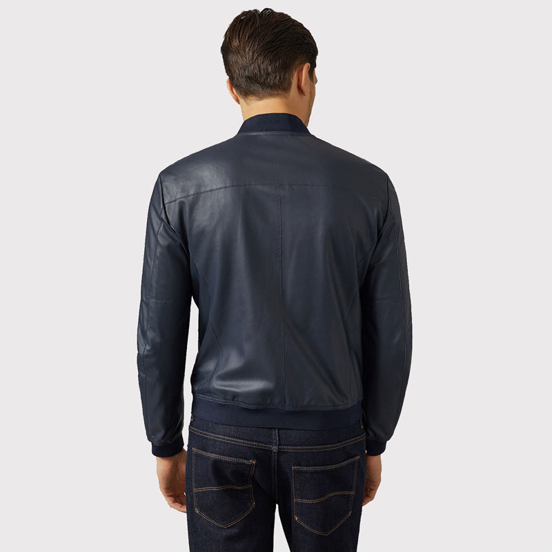 Men's Blue Varsity Bomber Jacket - Sporty Style