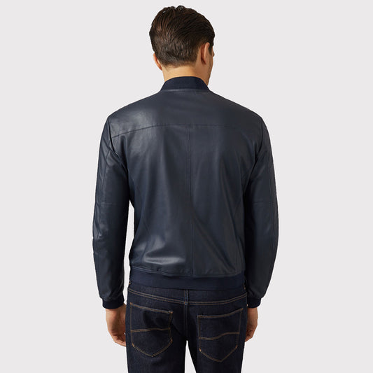 Men's Blue Varsity Bomber Jacket - Sporty Style