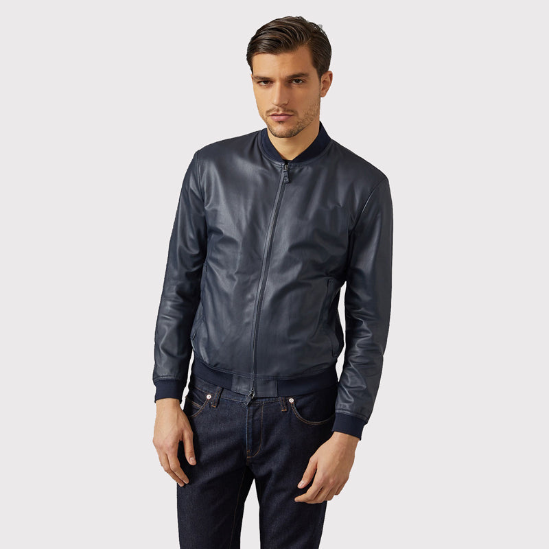 Men's Blue Varsity Bomber Jacket - Sporty Style