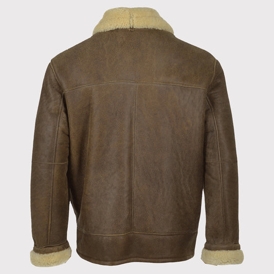 Men's Brown Aviator Shearling Jacket - Timeless Elegance