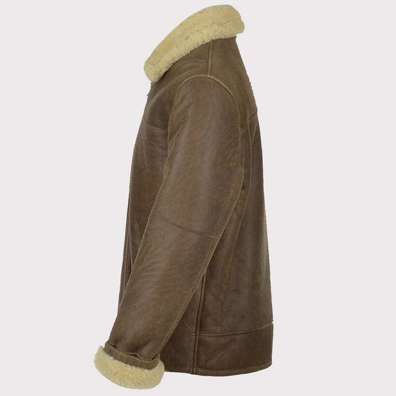 Men's Brown Aviator Shearling Jacket - Timeless Elegance