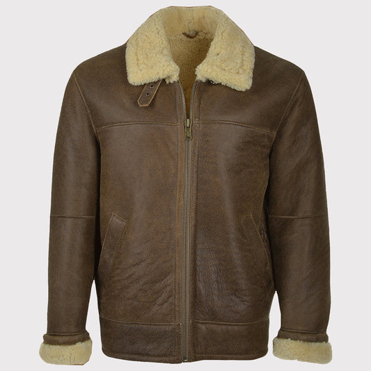 Men's Brown Aviator Shearling Leather Jacket Men's Brown Aviator Shearling Jacket - Timeless Elegance