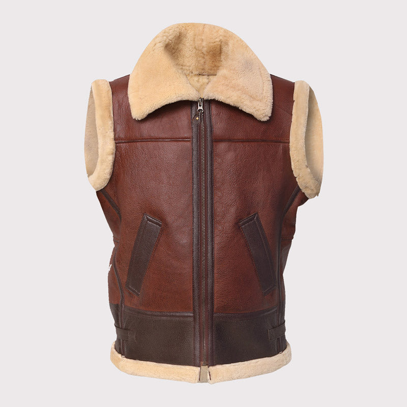 Men Brown Shearling Leather Vest