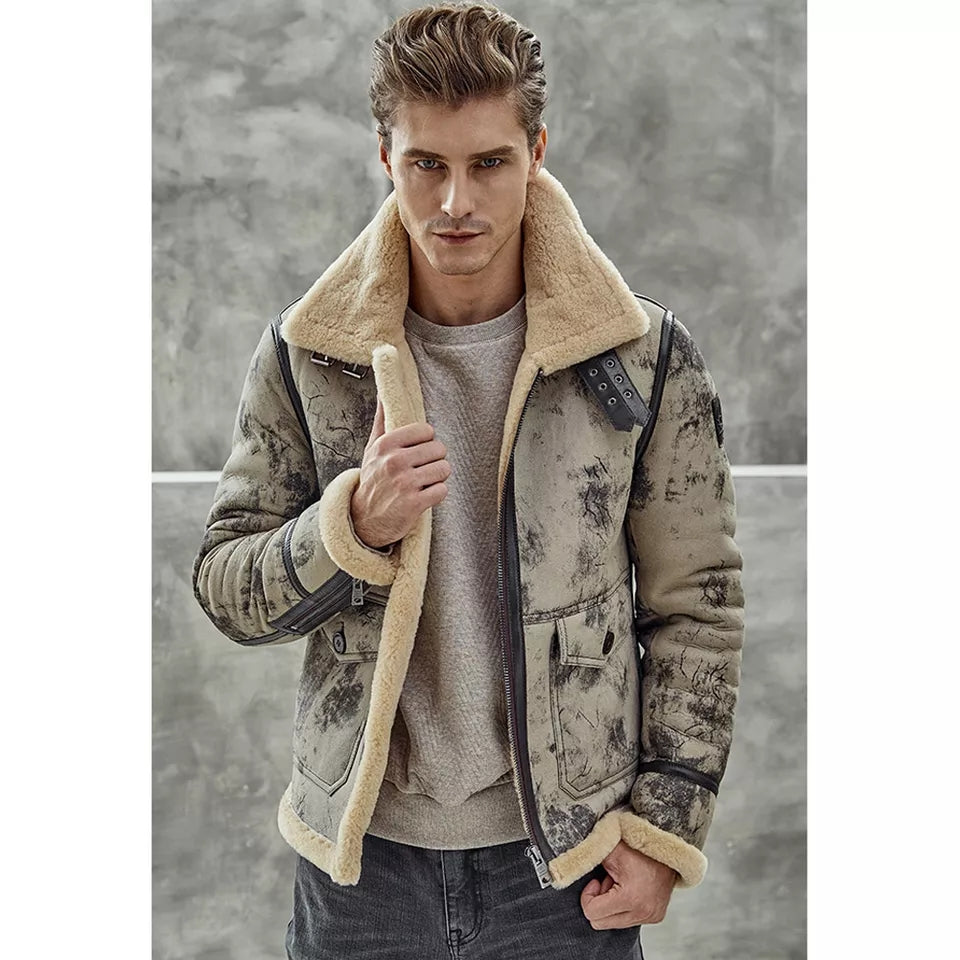 Men's Fur B3 Flight Aviator Shearling Bomber Jacket