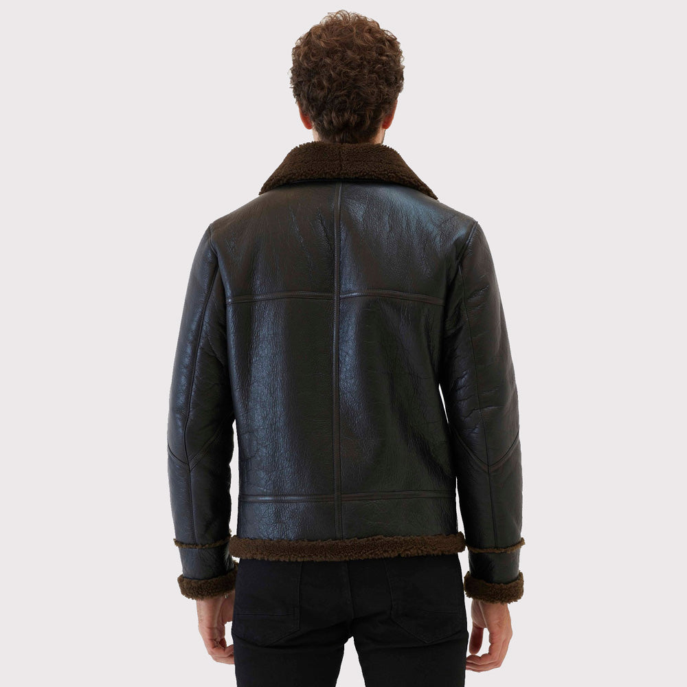 Stylish Men's Aviator Dark Brown Shearling Jacket